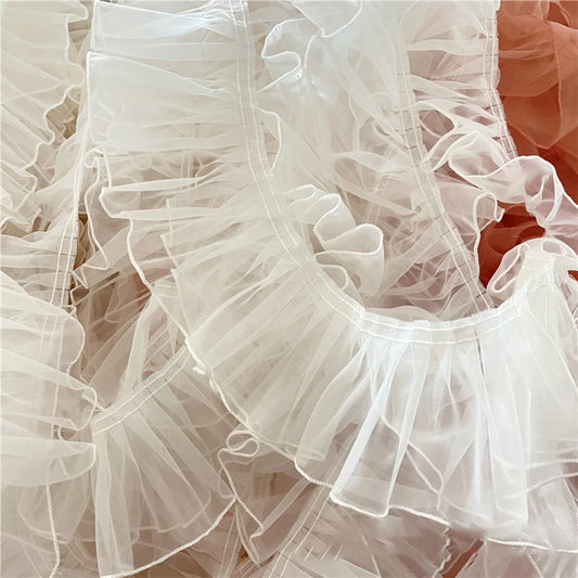 1 Yard Black White Organza Lace Fabric  Pleated Waves And Three-Dimensional  For Clothing Home Trimming Accessories Sew Applique