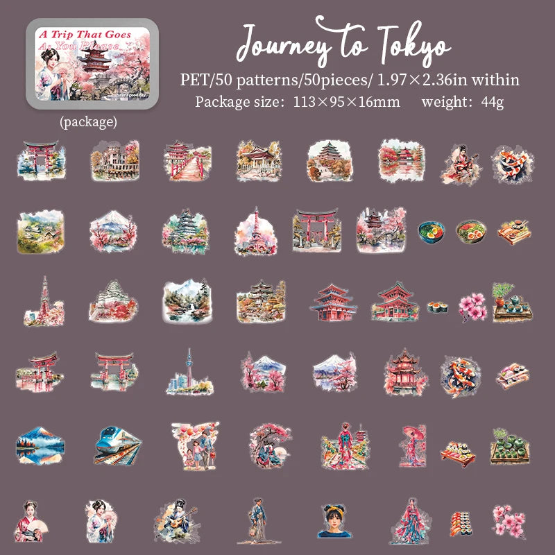 JIANQI 50 pcs PET Iron box packaging Stickers Travel Theme Decorative handmade Scrapbooking Material Diary Album Craft Supplies