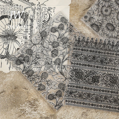 JIANWU Vintage Sunflower Plant Butterfly Landscape Material Collage Transparent Silicone Stamp Creative DIY Journal Stationery