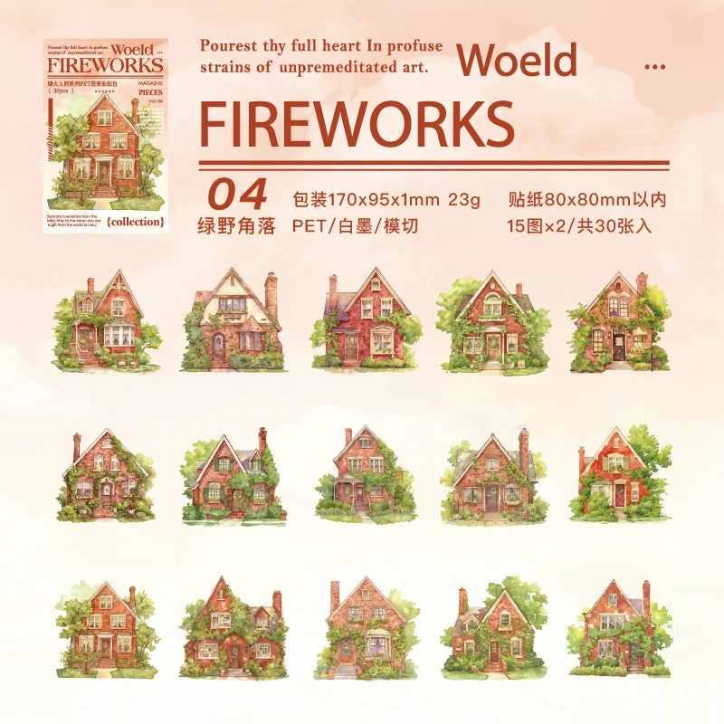 JIANQI 30 pcs House theme Sticker Pack Junk Journal DIY Scrapbooking School Supplies Collage Stationery Stickers