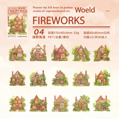 JIANQI 30 pcs House theme Sticker Pack Junk Journal DIY Scrapbooking School Supplies Collage Stationery Stickers