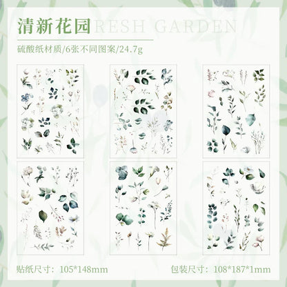JIANQI 6 sheet Die cutting Flower Stickers Junk Journal Sticker Package DIY Diary Decoration Sticker Album Scrapbooking
