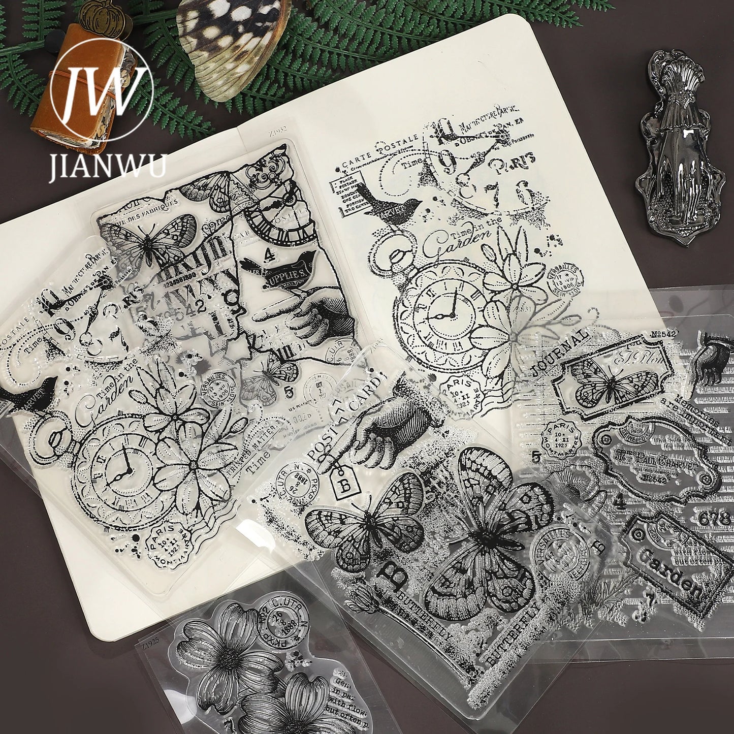 JIANWUVintage Butterfly Flower Label Character Landscape Material Collage Transparent Silicone Stamp Creative Journal Stationery