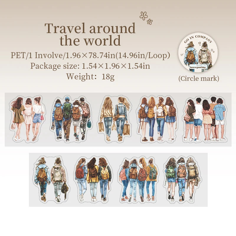 JIANQI 50mm*2m Die cutting PET Character Tapes 38cm Cycle DIY Scrapbooking Decor Junk Journal Collage Stationery Craft Tapes