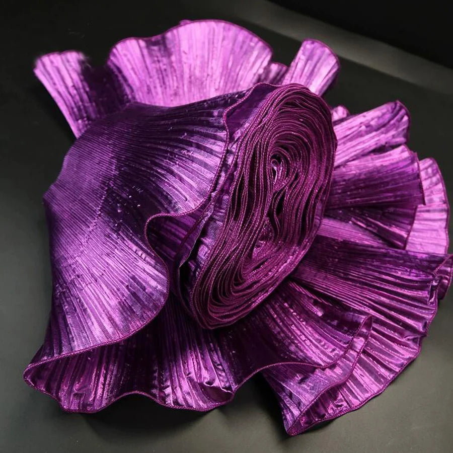 1Yard Multicolor Metal Wave Solid Pleated Ruffle Lace Fabric DIY Party Dance Clothing  Festival Decoration  Sewing Applique