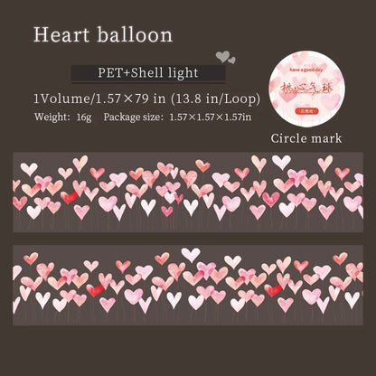 JIANQI 40mm*2m Decoration Adhesive Tape love heart PET Tapes Masking Tapes stickers Aesthetic Stationery Scrapbook Supplies