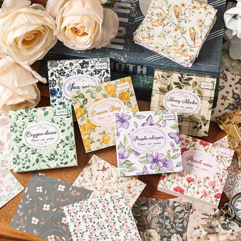100pcs Vintage Paper Multi Style Deco Retro Stationery Supplies Writing Paper Junk Journal Label Scrapbooking Material Supplies