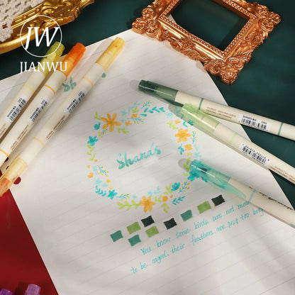 JIANWU 3 Pcs/set Simple Soft Tip Single Head/double Head Soft Painting Pen Set Creative DIY Journal Student Supplies Stationery