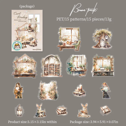 JIANQI 15pcs/pack Reading girl Stickers Junk Journal Creative Stationery DIY Deco Stickers Scrapbooking Supplies