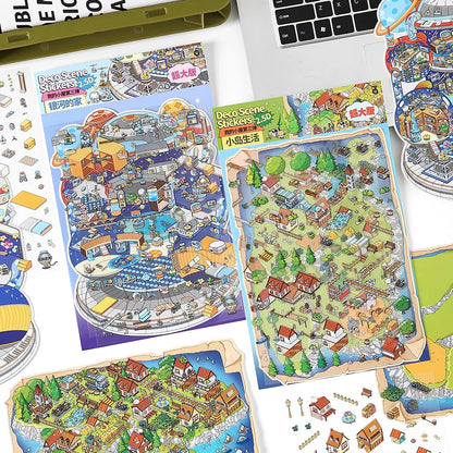 JIANQI Scene Miniature Stickers Storage Stickers DIY Cabin Scene Stacking and Pasting Scrapbooking Material Scrapbook Kit