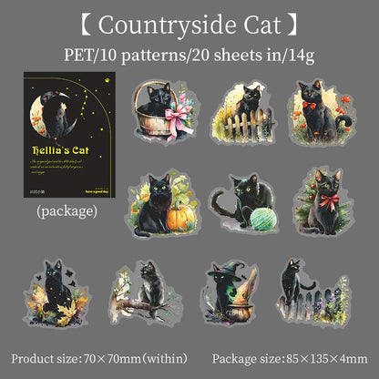 JIANQI 20pcs/pack black Cat PET Stickers Decor Junk Journal DIY Srapbook Supplies Collage Stationery Cute Sticker