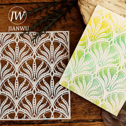 JIANWU Vintage Hollow Plant Flower Material Carved Plastic Plate Stencils Creative DIY Junk Journal Student Supplies Stationery
