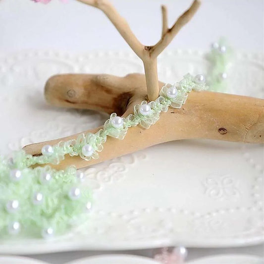 1Yard Multi-Color Pearls Embroidery Lace Trim Fabric Beaded Fringed  Ribbon For Wedding Decoration Handmade Sewing Applique
