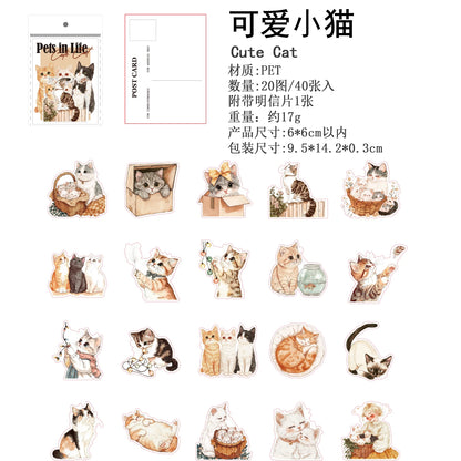 JIANQI 40 pcs PET Animal theme Stickers Cat dog girl Decorative handmade Scrapbooking Material Diary Album Craft Supplies