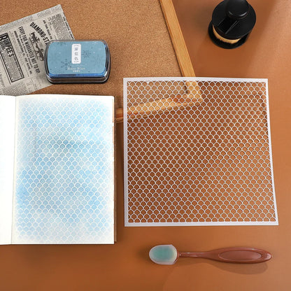 JIANWU Red Brick Honeycomb Fish Scale Graphic Plastic Masking Panel Material Stamp Creative DIY Student Supplies Stationery