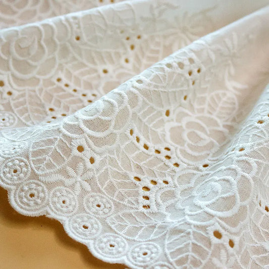 1Yard Cotton Lace Embroidery Flower Lace Ribbon Fabric DIY Garment Sewing Accessories 25CM Wide