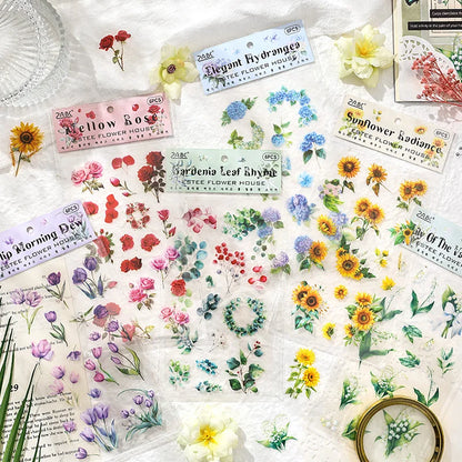 JIANQI 6pcs/pack Plant Flower Stickers PET Material DIY Scrapbooking Collage Junk Journal Planner Deco Stationery Sticker