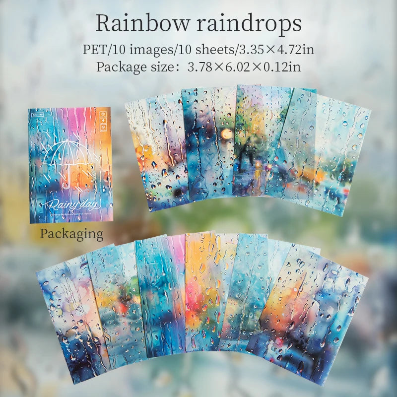 JIANQI 10pcs/pack Rainy season landscape PET Stickers Junk Journal Creative Stationery DIY Deco Stickers Scrapbooking Supplies
