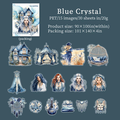 JIANQI 30pcs/pack Bohemian girl PET Stickers DIY Scrapbooking Decor Photo Album Creative Stationery Collage Materials Stickers