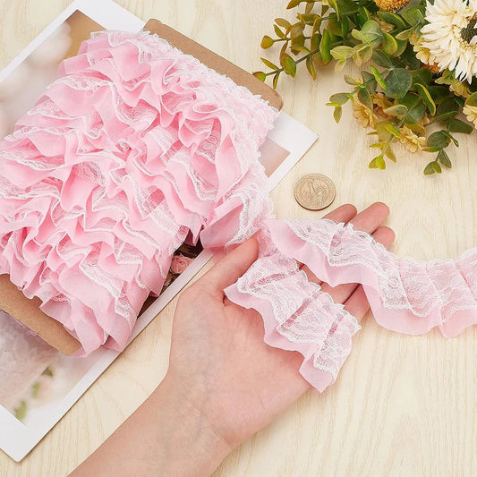 2 Yards Lace Fabric Black White Pink Fold Wave Embroidery Trim DIY  Wedding Dress Party Decoration  Sew On Applique Crafts
