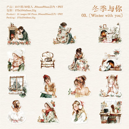 JIANQI 30 pcs PET Large size Stickers Lover Love Decorative handmade Scrapbooking Material Diary Album Craft Supplies