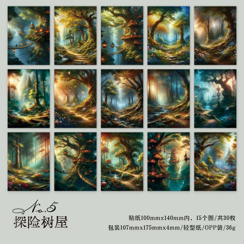 JIANQI 30pcs Vintage Dream Forest Scene Craft Material paper DIY Stationery Collage Scrapbooking for hand made Background Paper