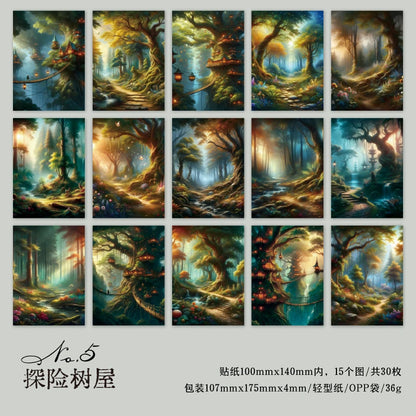 JIANQI 30pcs Vintage Dream Forest Scene Craft Material paper DIY Stationery Collage Scrapbooking for hand made Background Paper