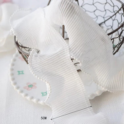 1 Yard White Black Embroidered Flower Pearl Bead Lace Fabric Ribbon Wedding Dress Collar DIY Trimming  Sewing Applique Crafts