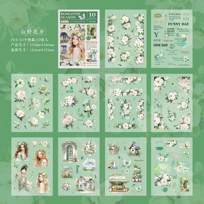 JIANQI 10 pcs PET Die cut Stickers book Romantic plants flowers Decor handmade Craft Material Diary Album Scrapbooking Supplies