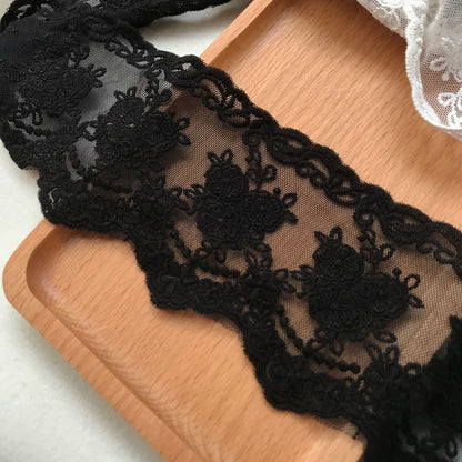 1 Yard Embroidery White Beige Black Cotton Lace Fabric For Dress Skirt Accessories 7.5CM Wide