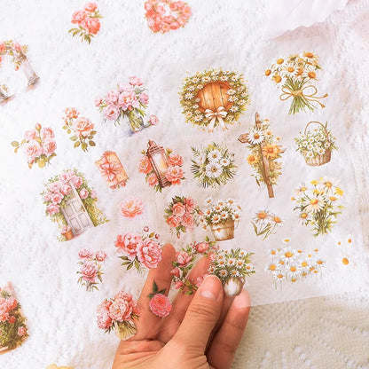 JIANQI 6 Sheets Flowers Stickers Die cutting PET Material DIY Scrapbooking Art Collage Stationery Planner Decor Diary Stickers