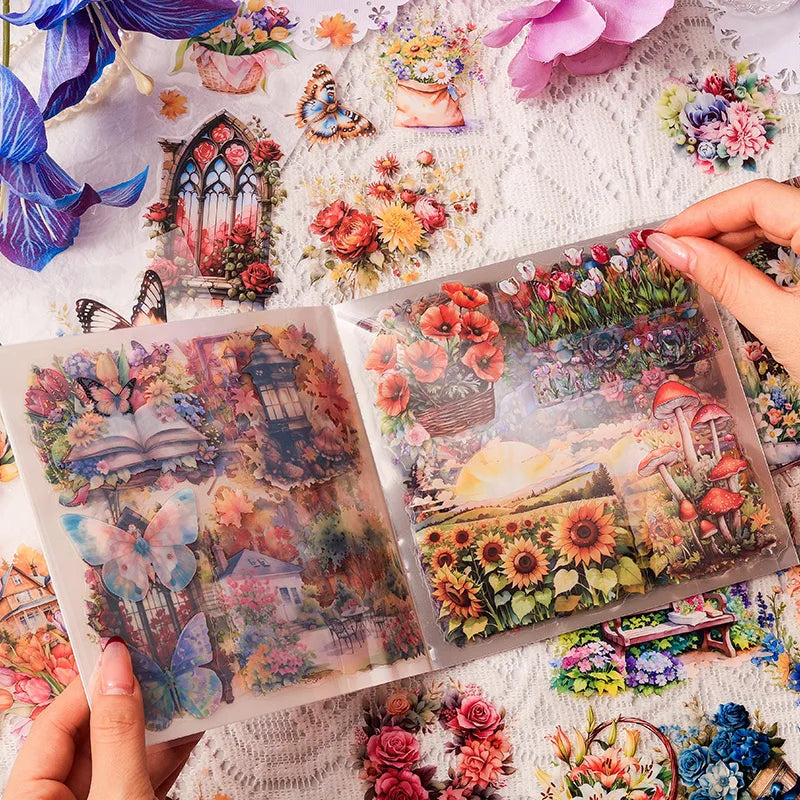 JIANQI 30 PCS square PET Stickers book Plants Flowers Scenery Decor handmade Scrapbooking Material Diary Album Craft Supplies