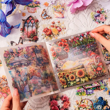 JIANQI 30 PCS square PET Stickers book Plants Flowers Scenery Decor handmade Scrapbooking Material Diary Album Craft Supplies