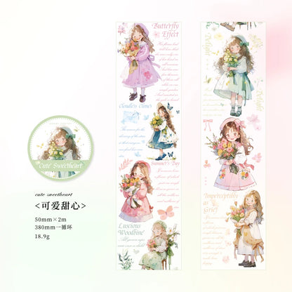 JIANQI 50mm*2m Scrapbook Decor Adhesive Tape Heartbeat Flower Shop Tapes Masking Tapes stickers Aesthetic Stationery Supplies