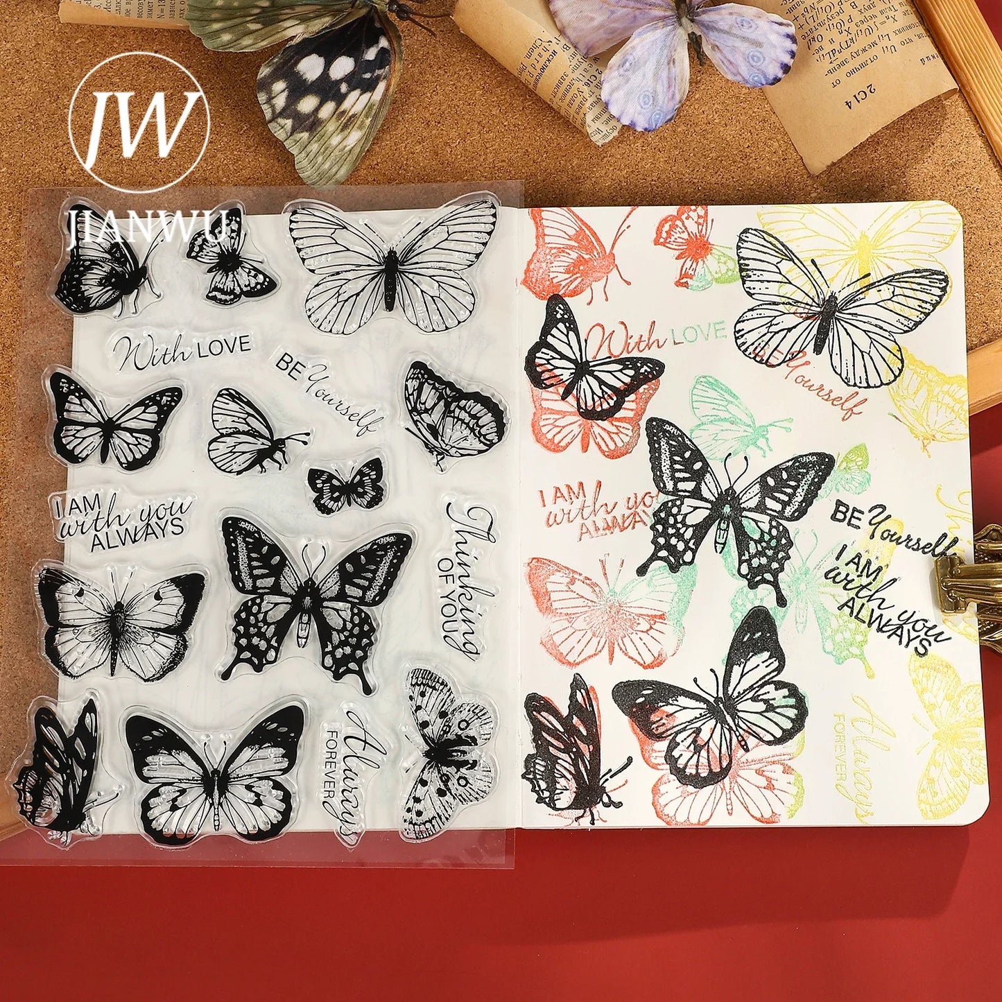 JIANWU Vintage Tree Plant Flower Butterfly Label Bill Landscape Material Collage Silicone Stamp Creative DIY Journal Stationery