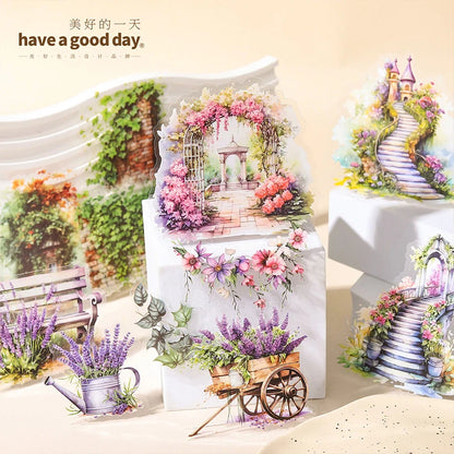 JIANQI 30 pcs Garden corner Decorative PVC Flowers Stickers Scrapbooking Label Diary Stationery Album Phone Cup Journal Planner
