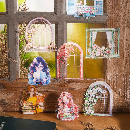 10pcs Large size Window girl Sticker Pack Junk Journal DIY Scrapbooking Collage Materials Planner Creative Stationery Stickers