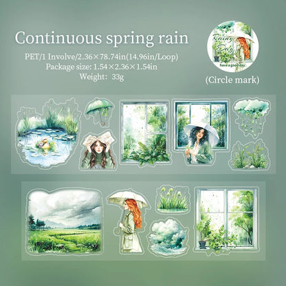 JIANQI 60mm*2m Transparent PET Rainy days Tapes DIY Scrapbook Decor Photo Album Collage Journalling Materials Aesthetics Sticker