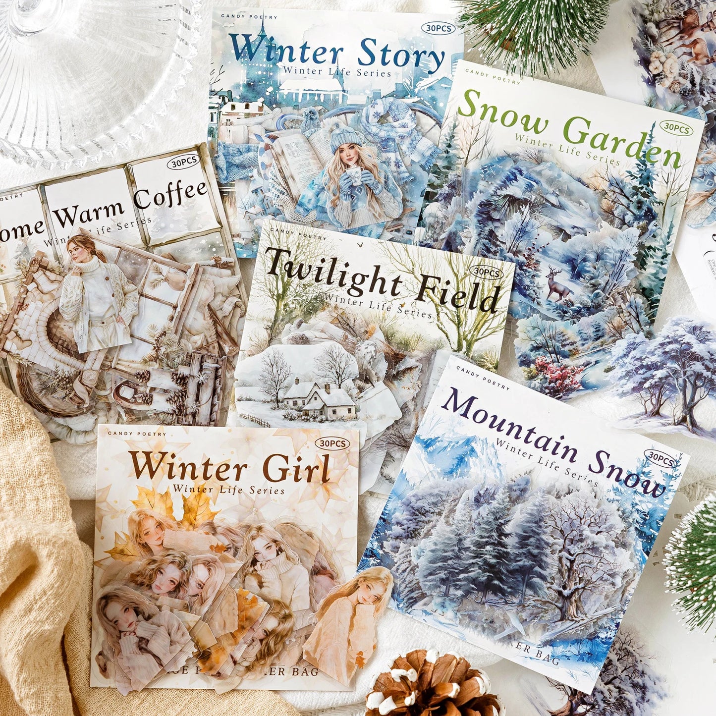 JIANQI 30pcs Winter Life Stickers Aesthetic Landscape Decorative Scrapbooking Diary Album Collage material junk journal supplies