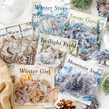 JIANQI 30pcs Winter Life Stickers Aesthetic Landscape Decorative Scrapbooking Diary Album Collage material junk journal supplies
