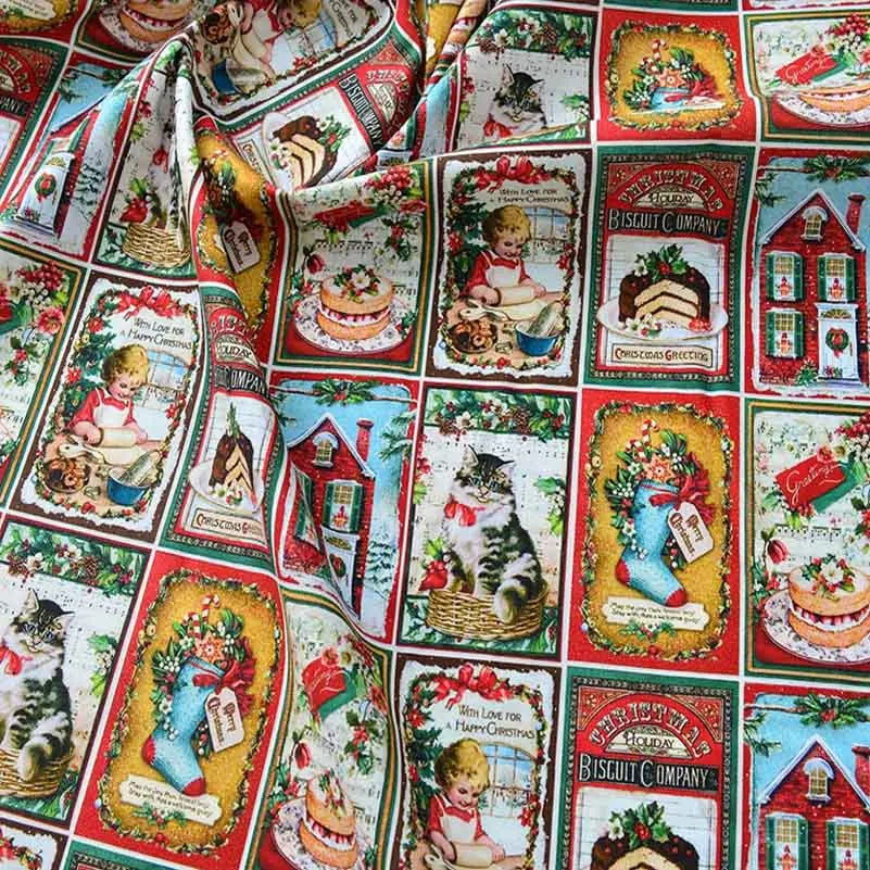 Newspaper Fabric Map Retro Vintage Digital Printed for Handmade DIY Sewing Accessories
