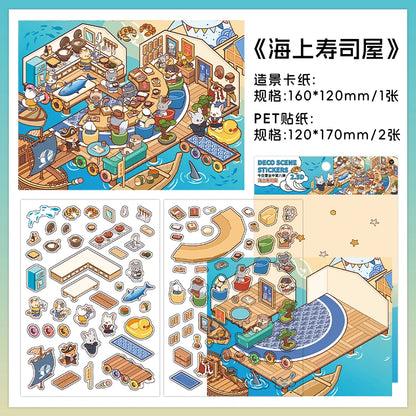 JIANQI Scene Miniature Stickers Storage Stickers DIY Cabin Scene Stacking and Pasting Scrapbooking Material Scrapbook Kit