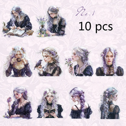 JIANQI 10pcs/pack Kawaii Girl PET Stickers DIY Scrapbooking Decor Photo Album Creative Stationery Collage Materials Stickers