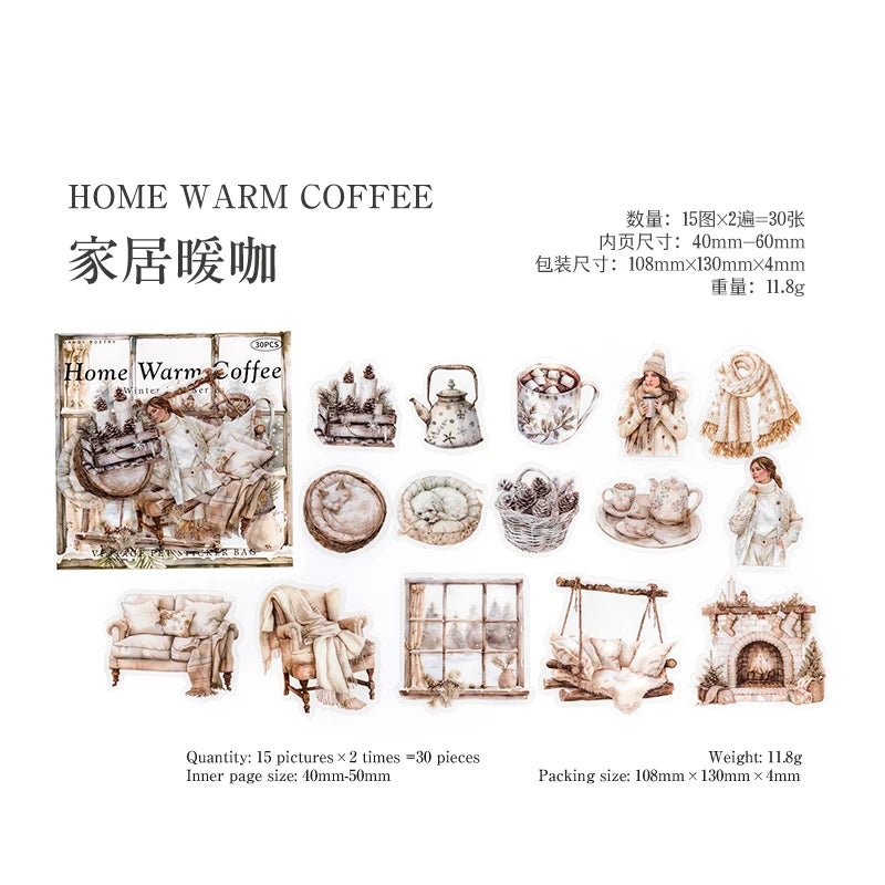 JIANQI 30pcs Winter Life Stickers Aesthetic Landscape Decorative Scrapbooking Diary Album Collage material junk journal supplies