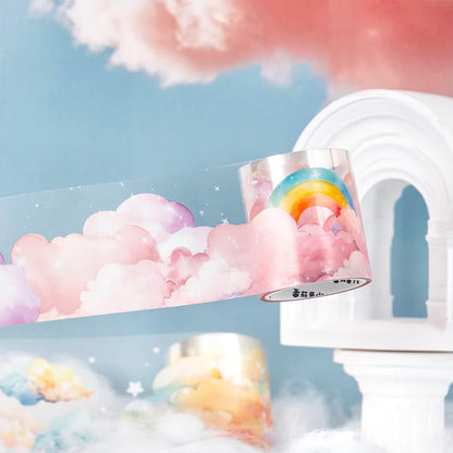JIANQI 45mm*2m Ins Transparent PET Tapes Rainbow clouds DIY Scrapbooking Collage Stationery Decor Journalling Materials Tapes