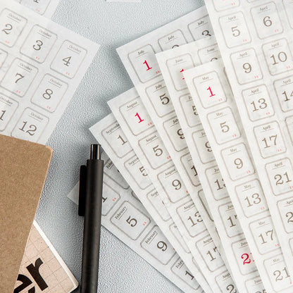 JIANQI Calendar Sticker 365 day date Stick Labels Decorative Scrapbooking Diary Album Planner hand made Collage material