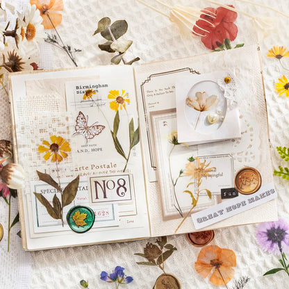 JIANQI 40pcs/pack Floral Stickers Kit Transparent PET Scrapbooking Materials DIY Junk Journal Aesthetics Sticker Stationary