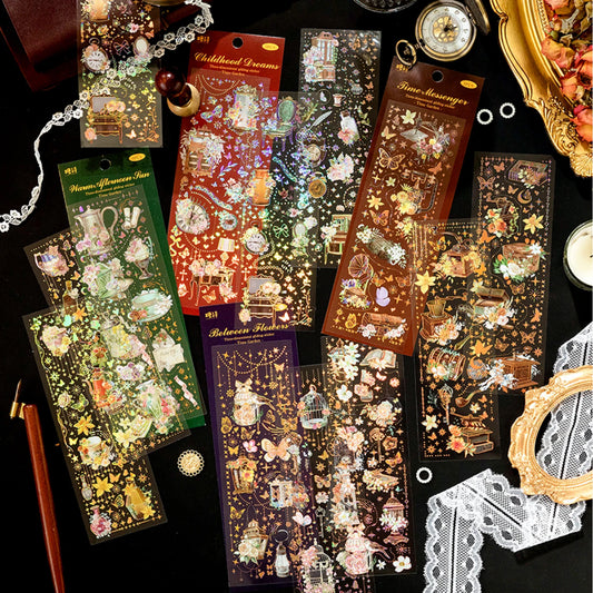 JIANQI 3pcs Gold stamping retro PET Stickers DIY Scrapbooking Decor Photo Album Creative Stationery Collage Materials Stickers