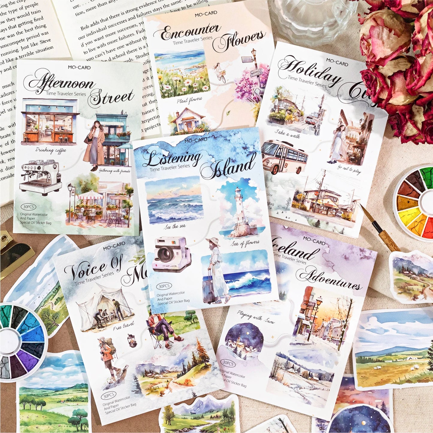 JIANQI 30 sheets Travel scenery Themed DIY Decorative Stickers Pack Decorative Stickers For Scrapbook Label Diary Album Planner