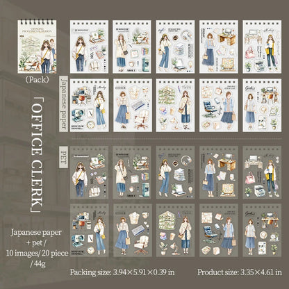 JIANQI 20pcs Career Girls series PET+Washi dual material die-cutting sticker book DIY scrapbook background decoration stickers